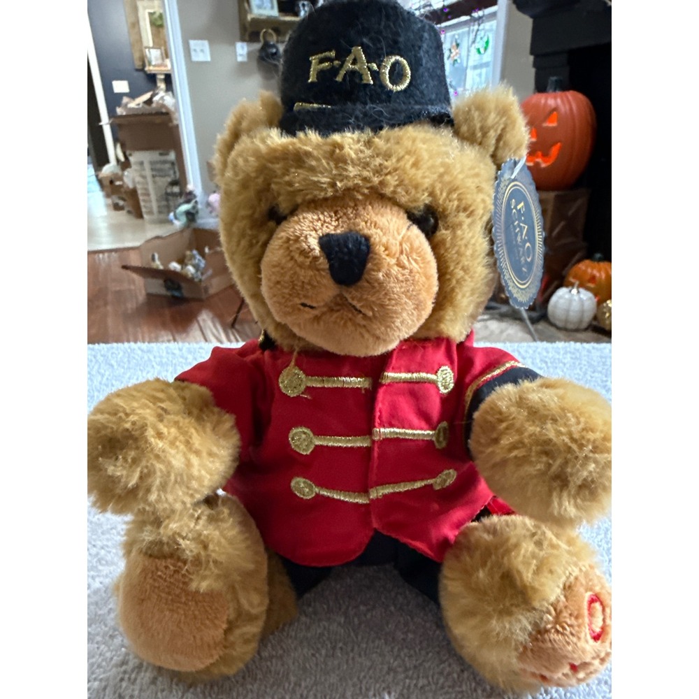 FAO Schwarz Toy Soldier Teddy Bear Plush Red Uniform 8 inch 1012863 NWT
